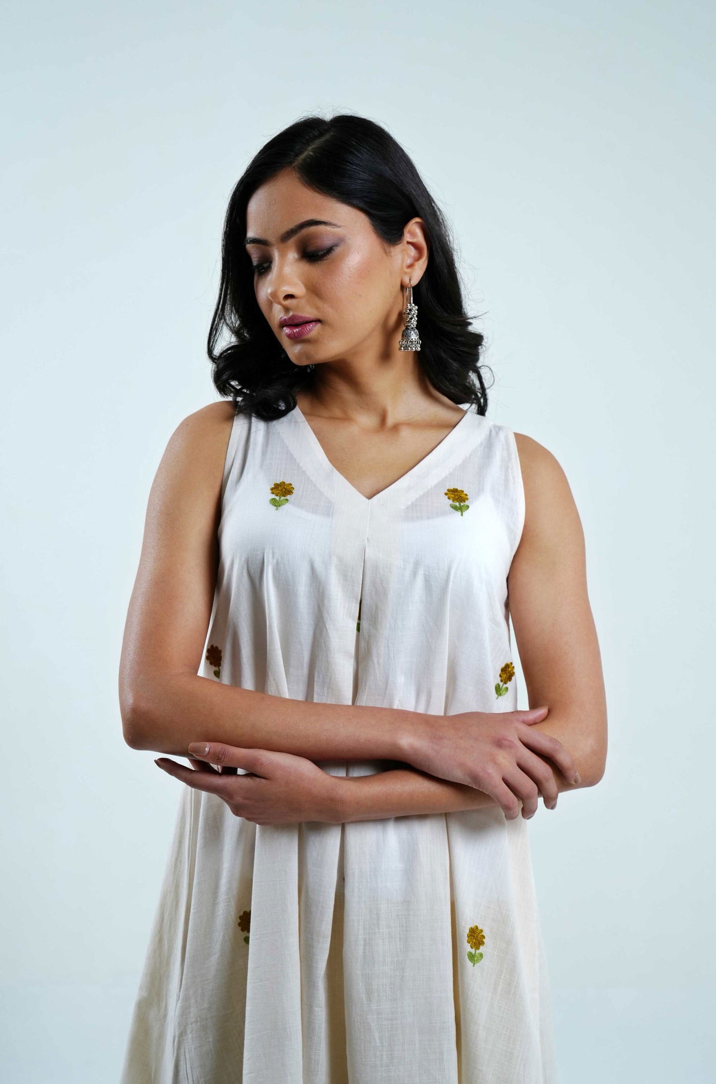 Embroidered Floral Kurta - Cyan India