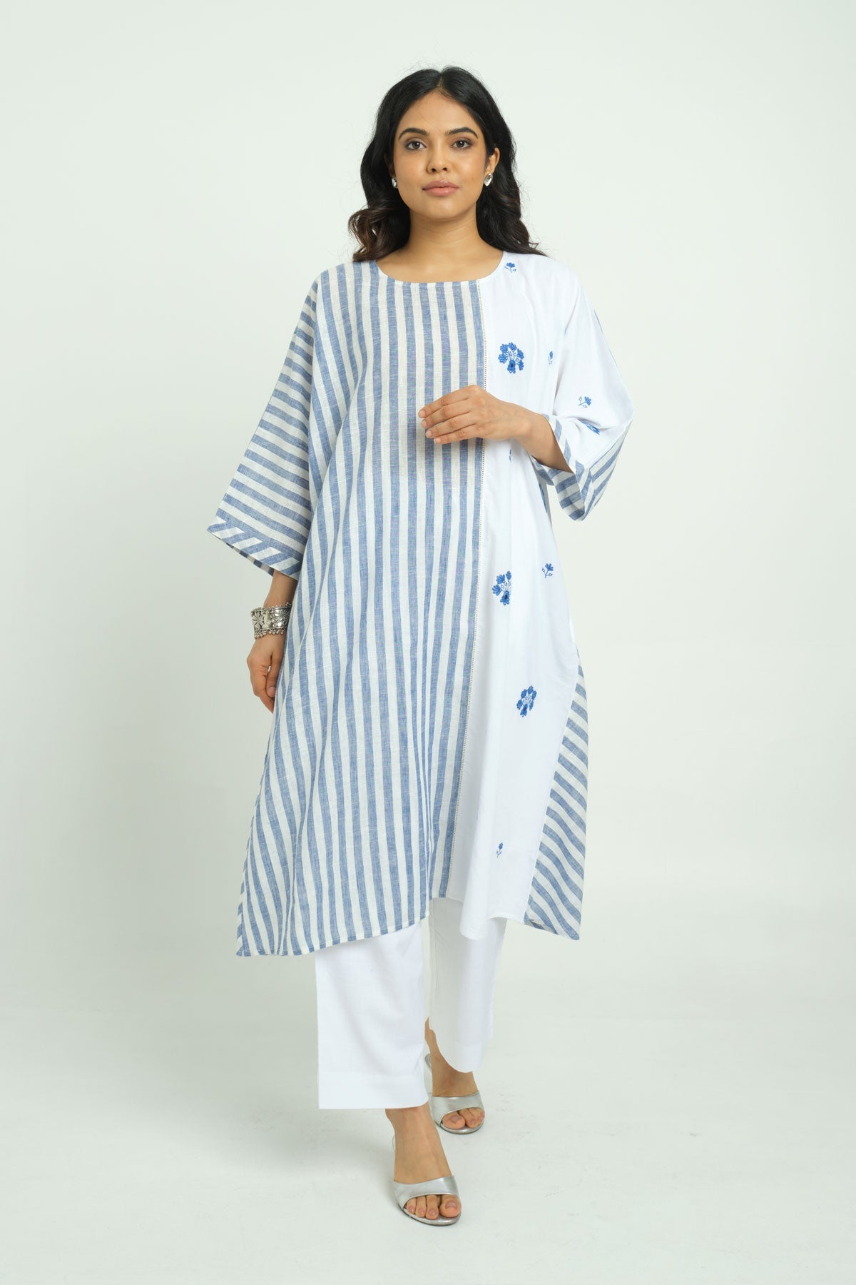 Embroidered Patchwork Tunic - Cyan India