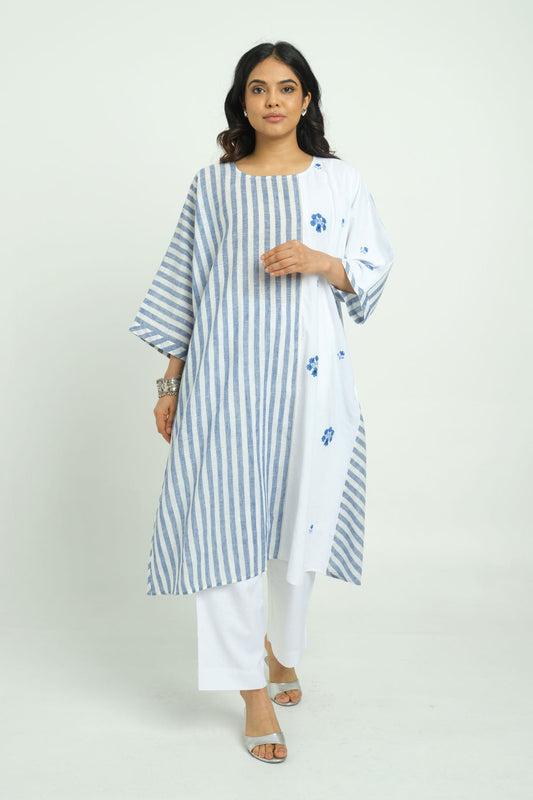 Embroidered Patchwork Tunic - Cyan India