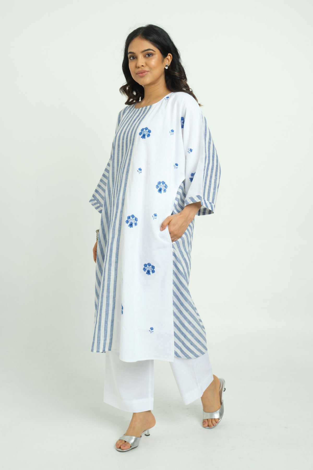 Embroidered Patchwork Tunic - Cyan India