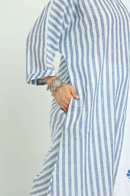 Embroidered Patchwork Tunic - Cyan India