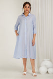 Embroidered Pin-Stripes Shirt Dress (with slip) - Cyan India