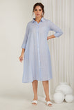 Embroidered Pin-Stripes Shirt Dress (with slip) - Cyan India