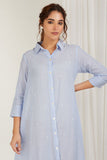 Embroidered Pin-Stripes Shirt Dress (with slip) - Cyan India