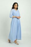 Embroidered Pinstriped Dress - Cyan India