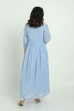 Embroidered Pinstriped Dress - Cyan India