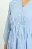 Embroidered Pinstriped Dress - Cyan India