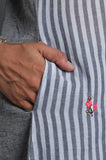 Embroidered Stripes Kurta - Cyan India