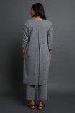 Embroidered Stripes Kurta - Cyan India