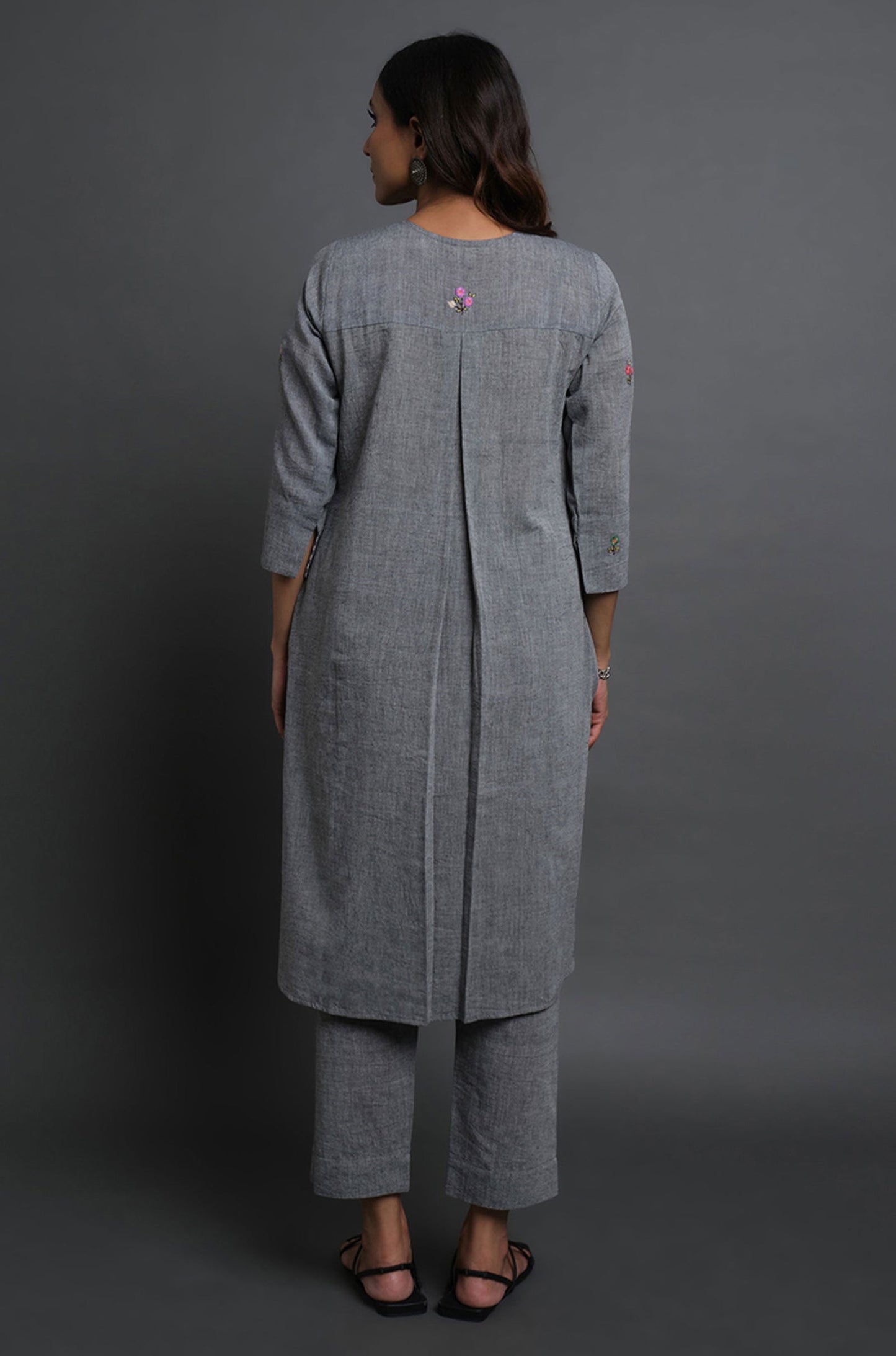 Embroidered Stripes Kurta Set - Cyan India