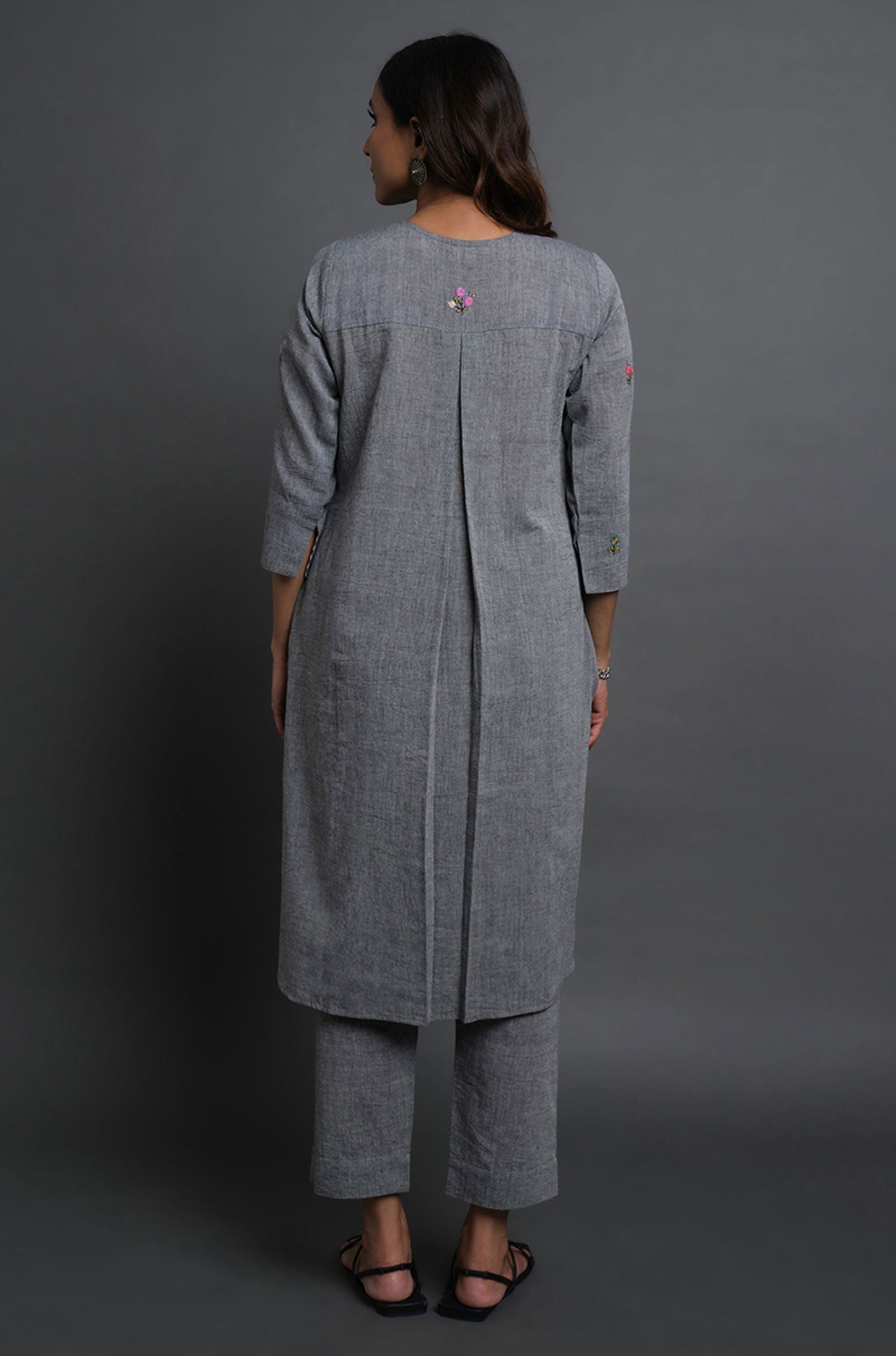 Embroidered Stripes Kurta Set - Cyan India