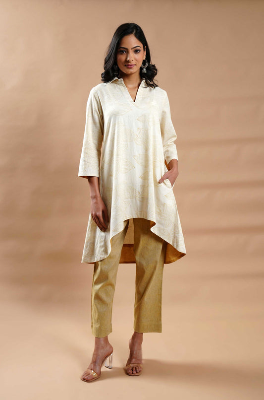 Floral Block Print Cotton Linen Tunic - Cyan India