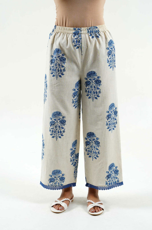 Floral Block Print Palazzo - Cyan India