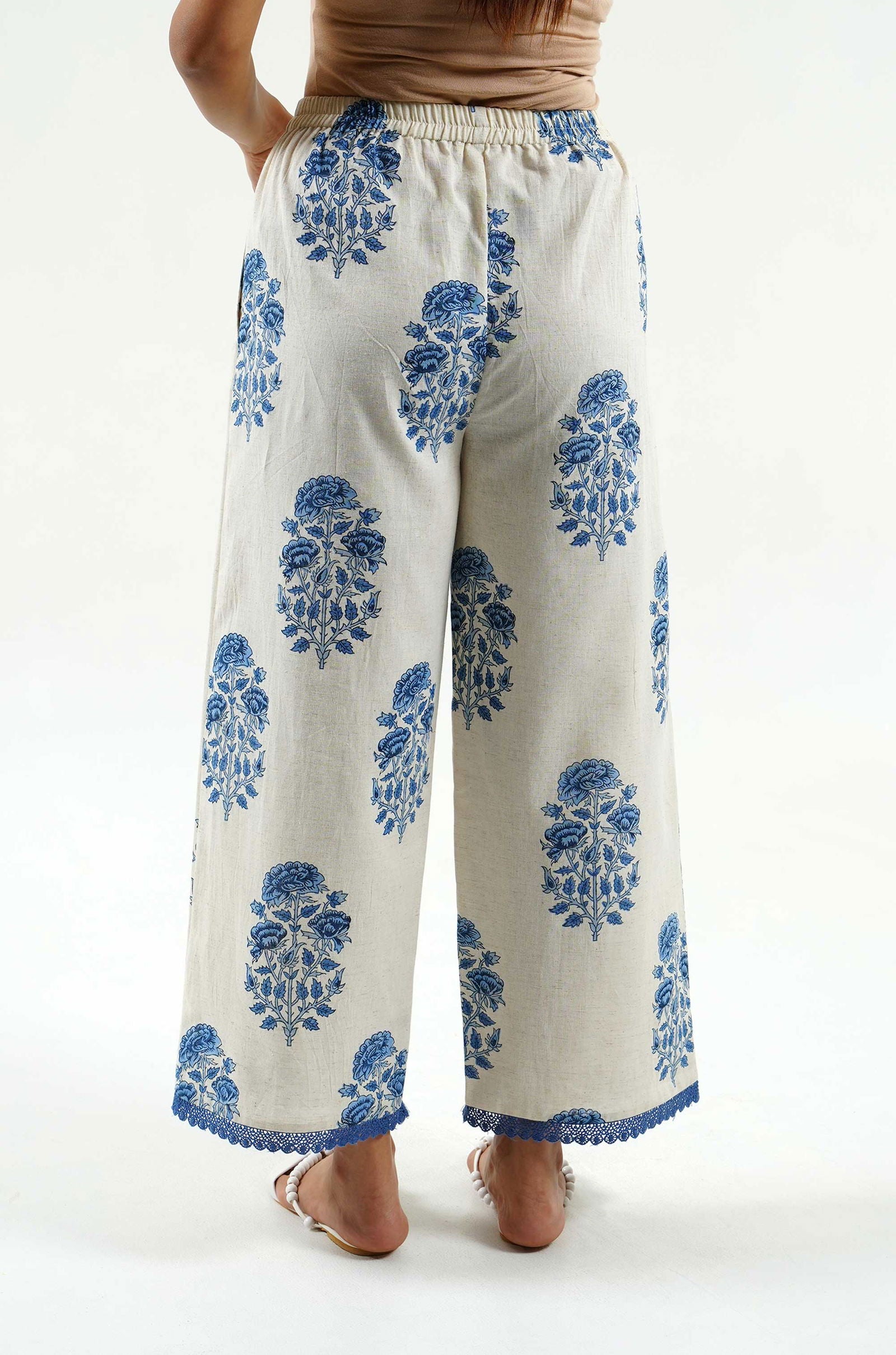 Floral Block Print Palazzo - Cyan India