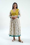 Fresh Roses Hand Block Printed Dress - Cyan India