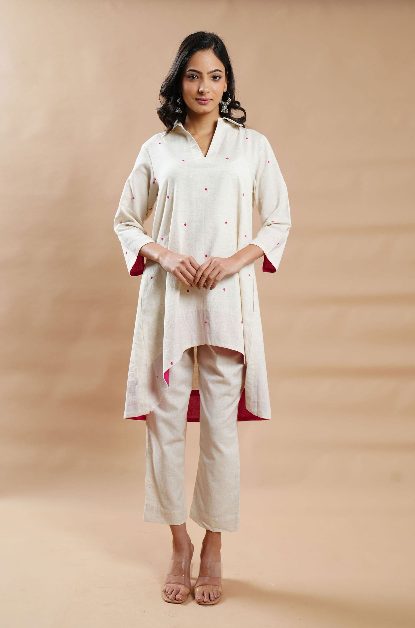 Fuchsia Embroidered High-Low Kurta - Cyan India