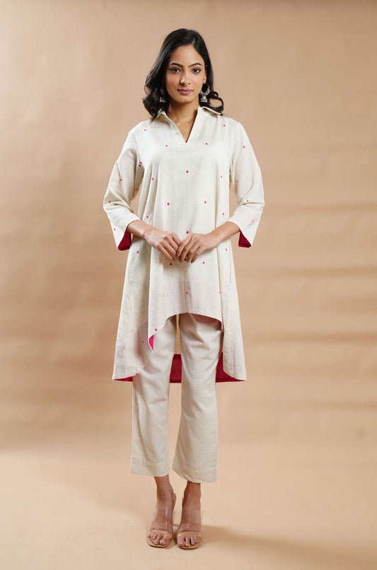 Fuchsia Embroidered High-Low Kurta - Cyan India