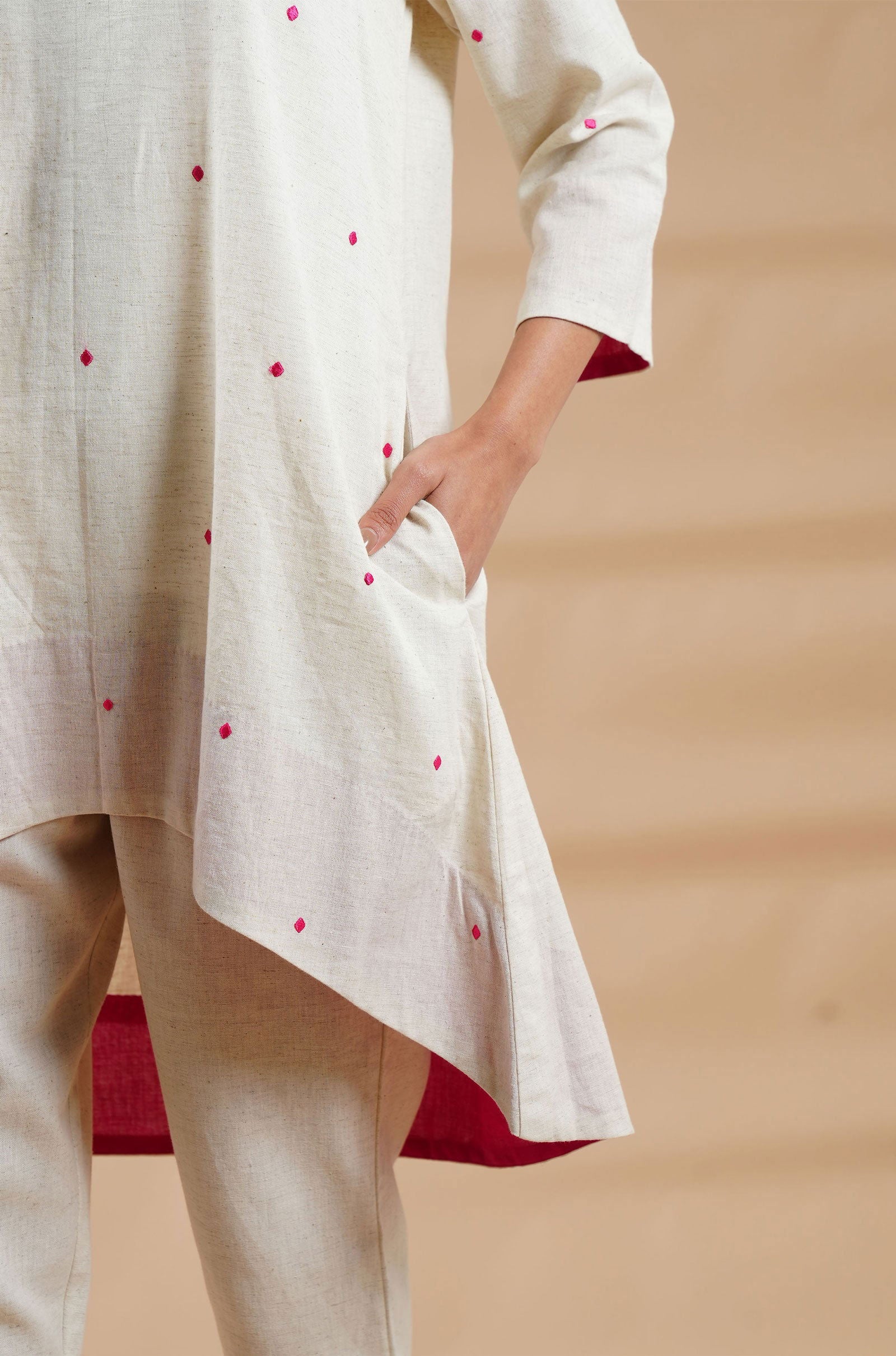 Fuchsia Embroidered High-Low Kurta - Cyan India