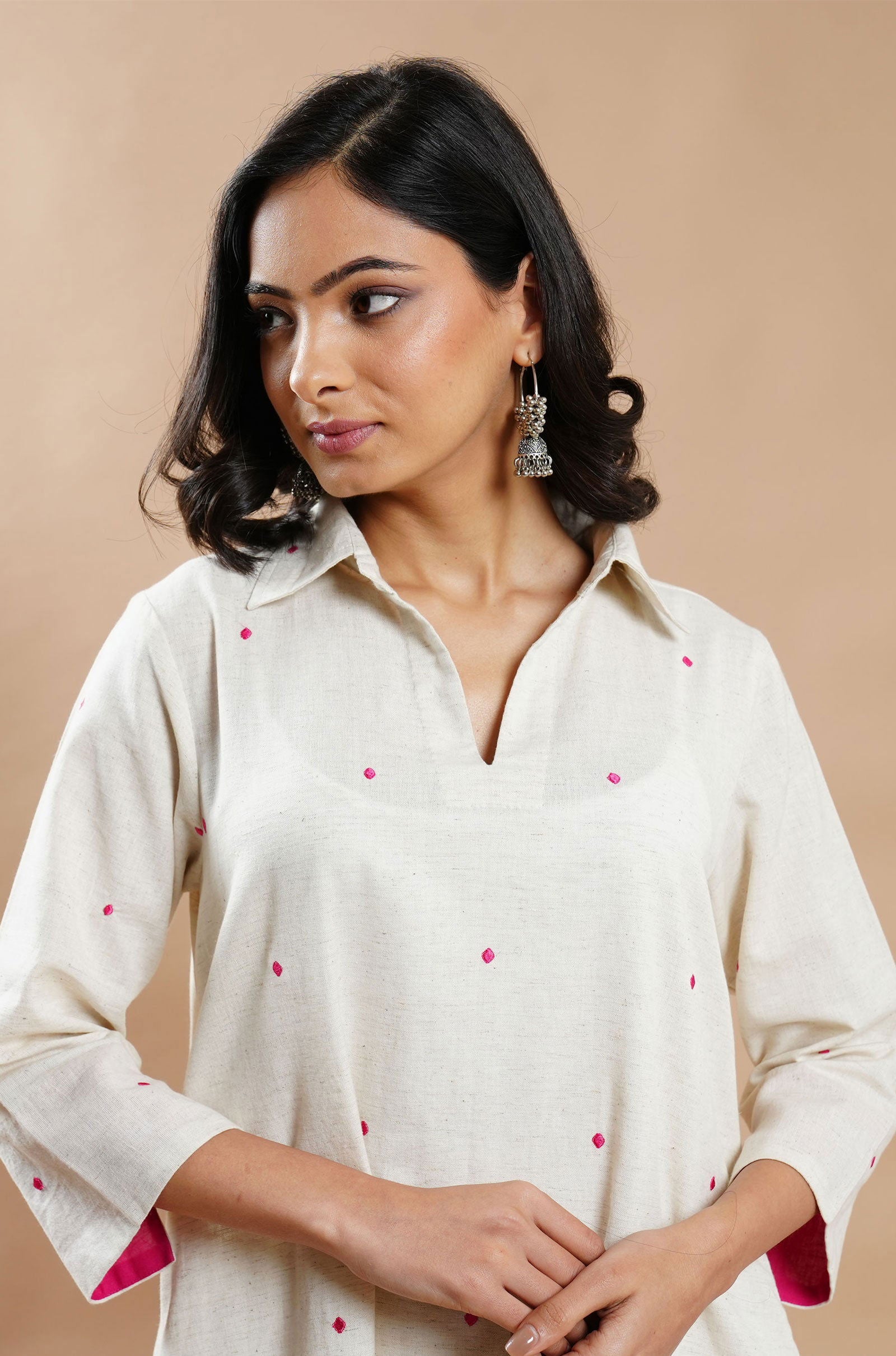 Fuchsia Embroidered High-Low Kurta - Cyan India