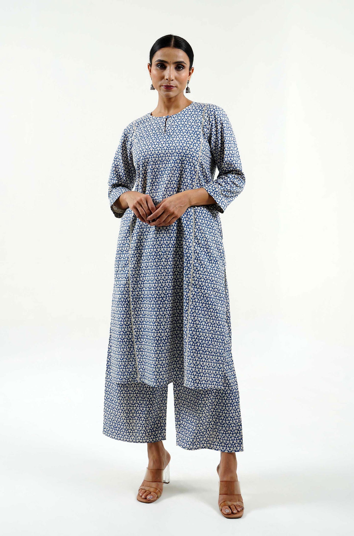 Geo Block Print Pants - Cyan India