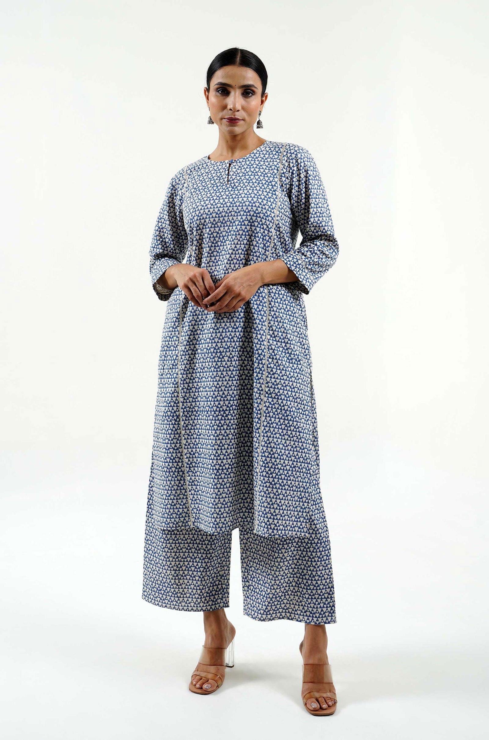 Geo Block Print Pants - Cyan India