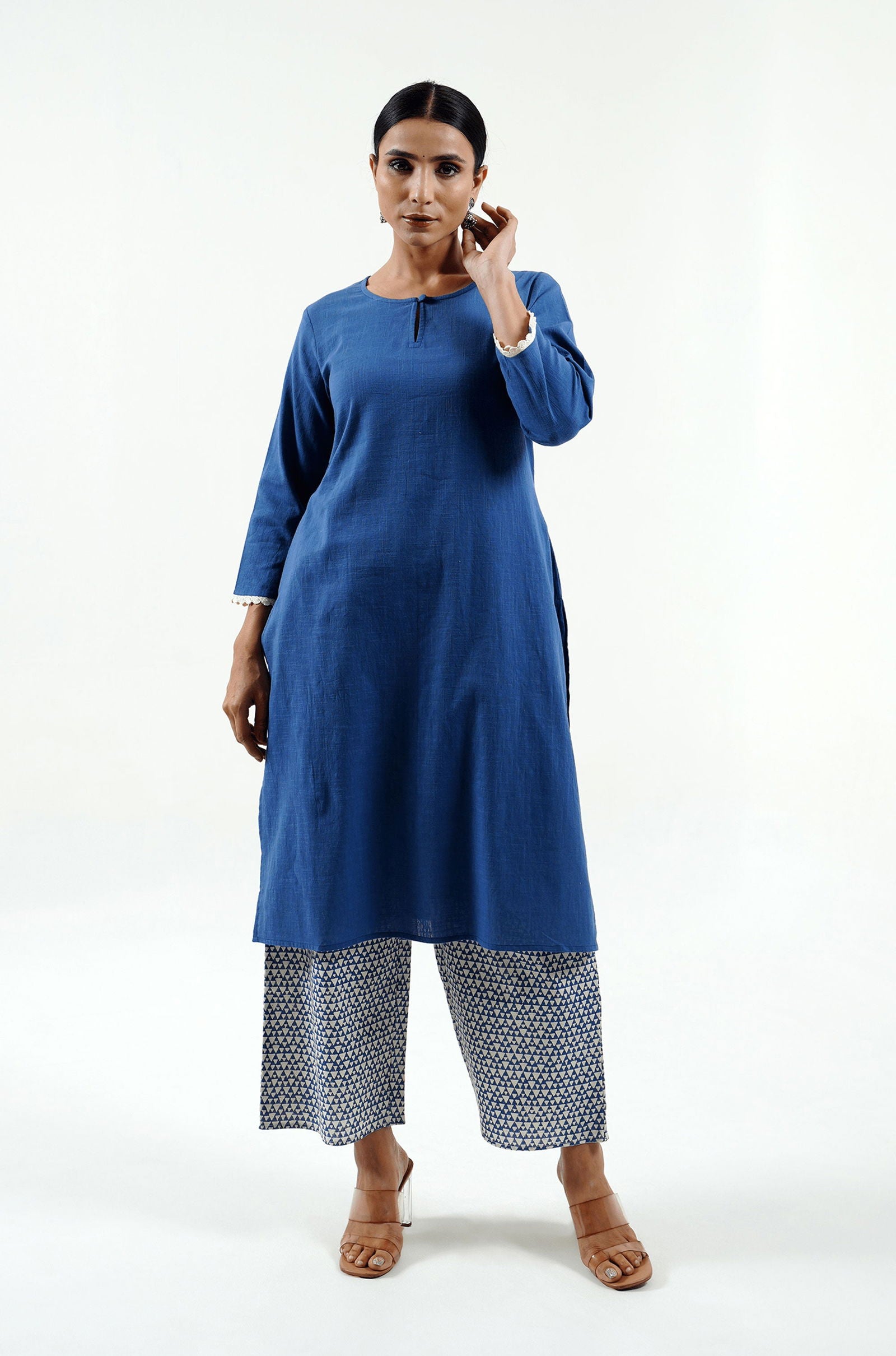 Geo Block Print Pants - Cyan India