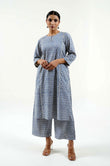 Geo Hand Block Print Cotton-Linen Cord Set - Cyan India