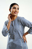 Geo Hand Block Print Cotton-Linen Cord Set - Cyan India