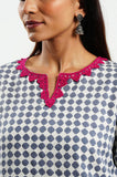 Geo block print cotton linen cord-set - Cyan India
