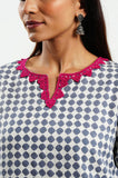 Geo hand-block print cotton-linen kurta - Cyan India