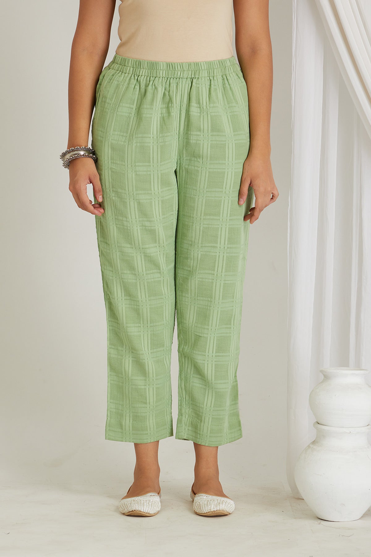 Green Checkered Cord-Set with Slip - Cyan India