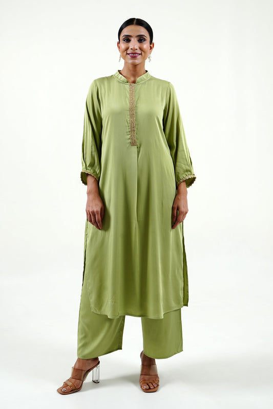 Green Modal Satin Set - Cyan India