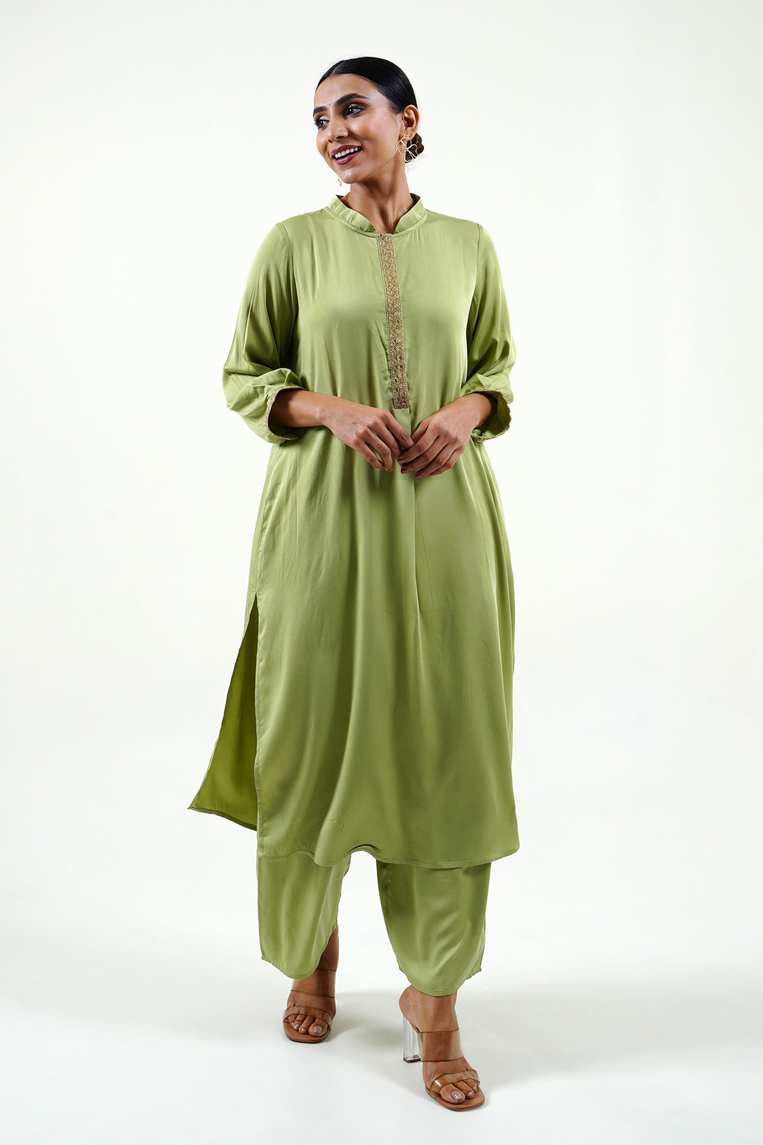 Green Modal Satin Set - Cyan India