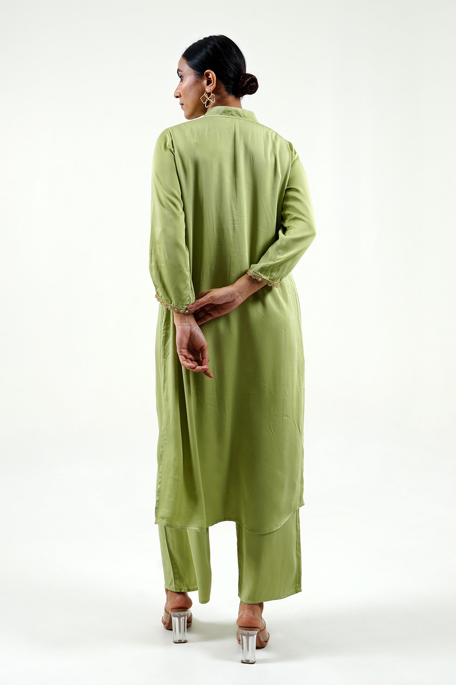 Green Modal Satin Set - Cyan India