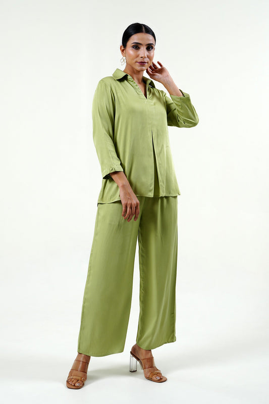 Green Modal Satin Shirt - Cyan India