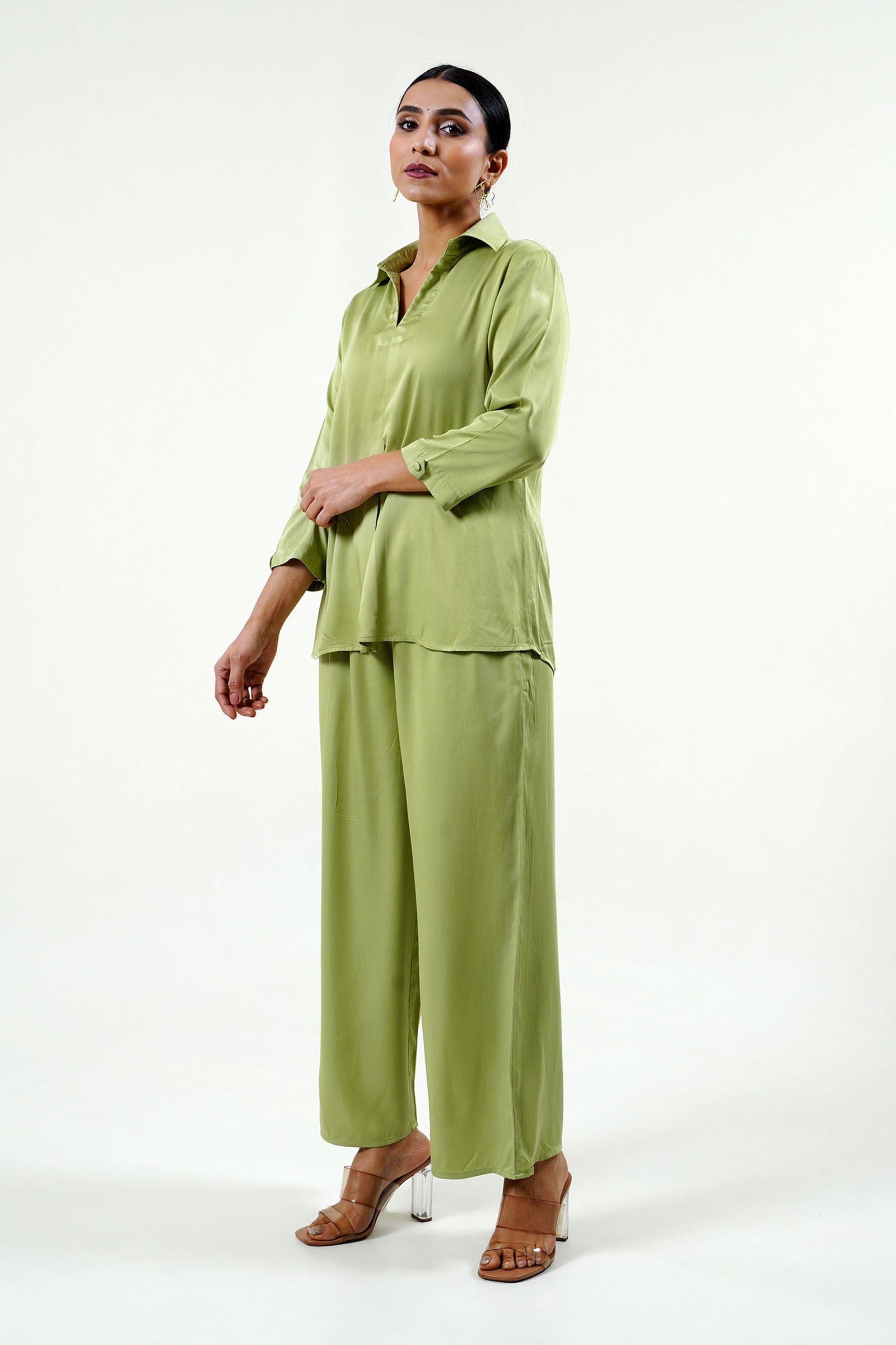 Green Modal Satin Shirt - Cyan India