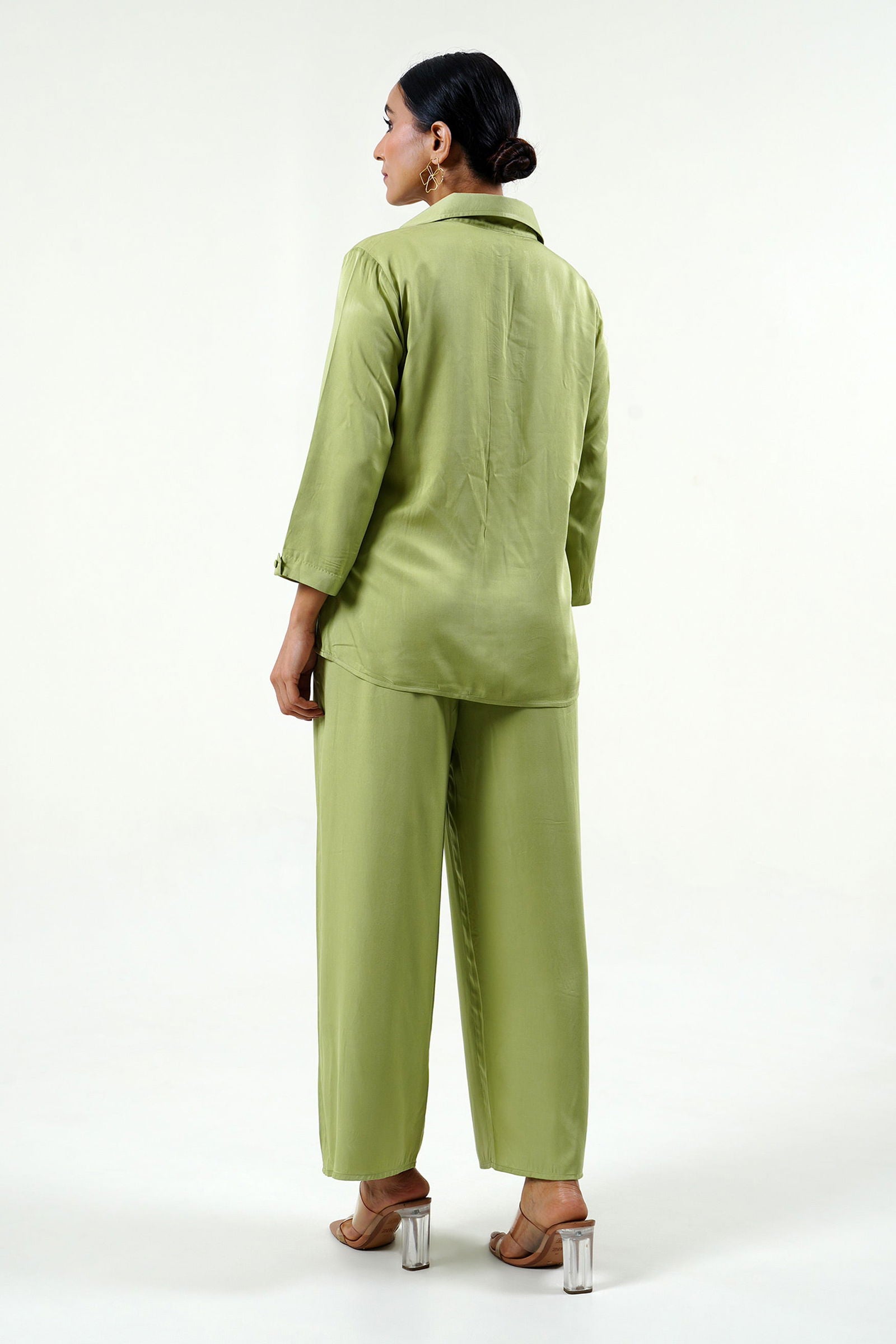 Green Modal Satin Shirt - Cyan India