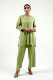 Green Modal Satin Short Kurta - Cyan India