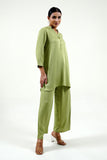 Green Modal Satin Short Kurta - Cyan India