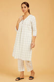 Hand Embroidered Checkered Cord Set - Cyan India