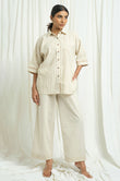 Handloom Checkered Cord Set with Embroidery - Cyan India