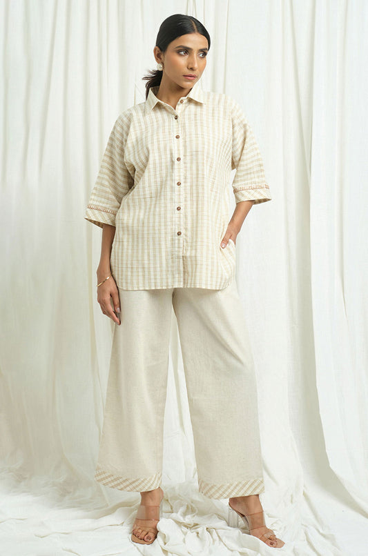 Handloom Checkered Shirt with Embroidery - Cyan India