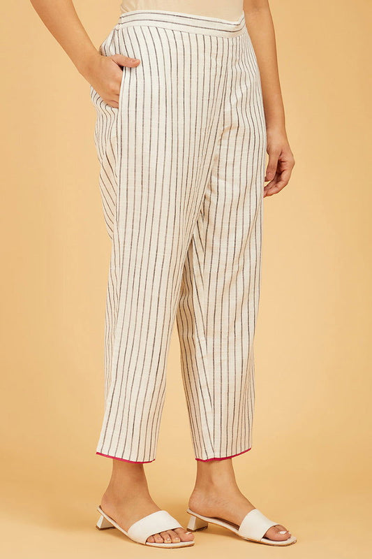 Handloom Cotton Stripes Pants - Cyan India