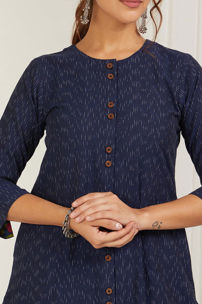 Handloom Indigo Blue Kurta - Cyan India