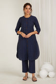 Handloom Indigo Ikat Cord-Set - Cyan India