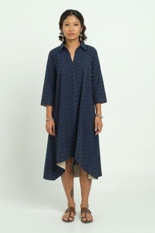 Handloom Indigo Ikat Dress - Cyan India