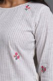Handloom Stripes Embroidered Kurta - Cyan India