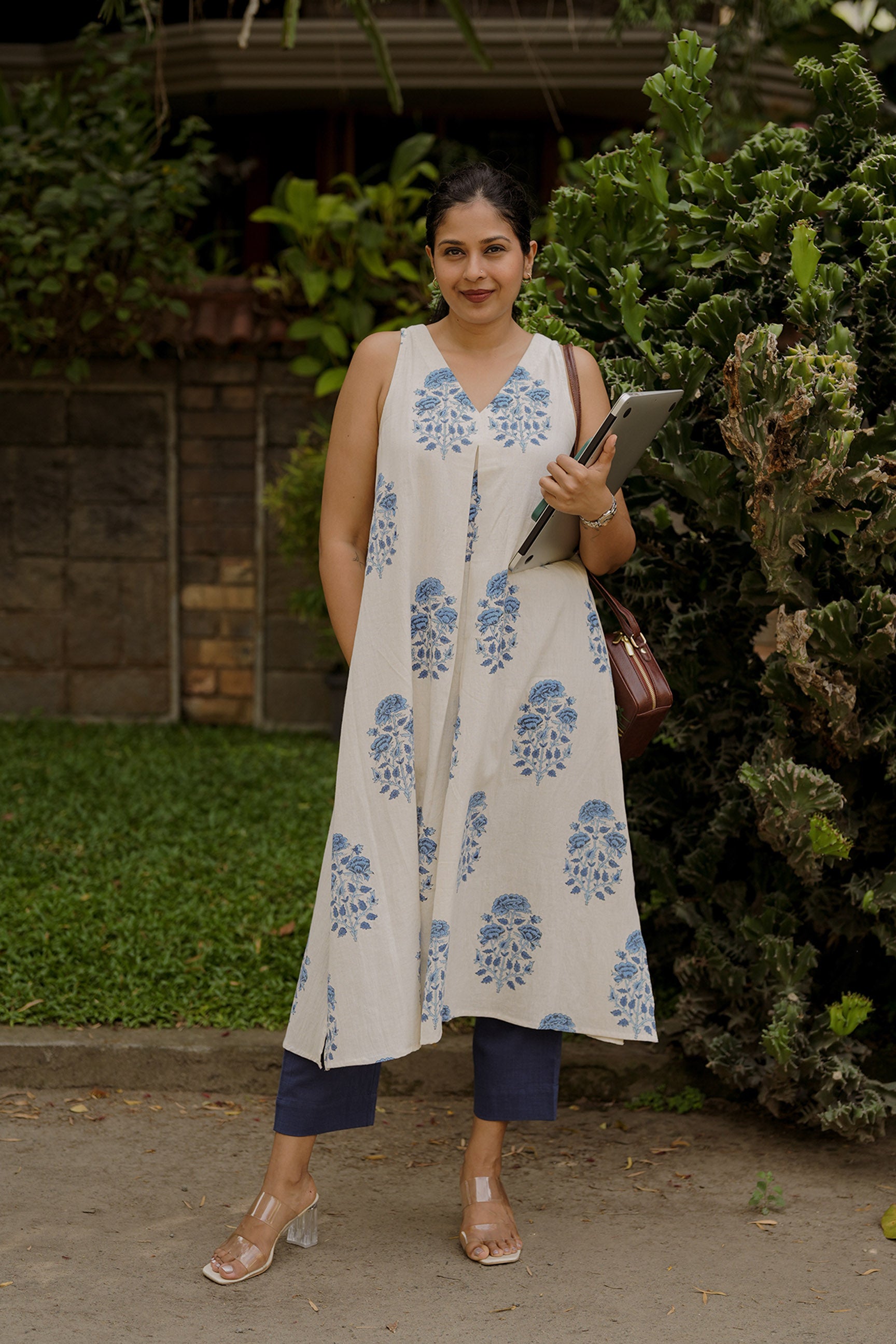 Indigo Floral Block Print Kurta Set