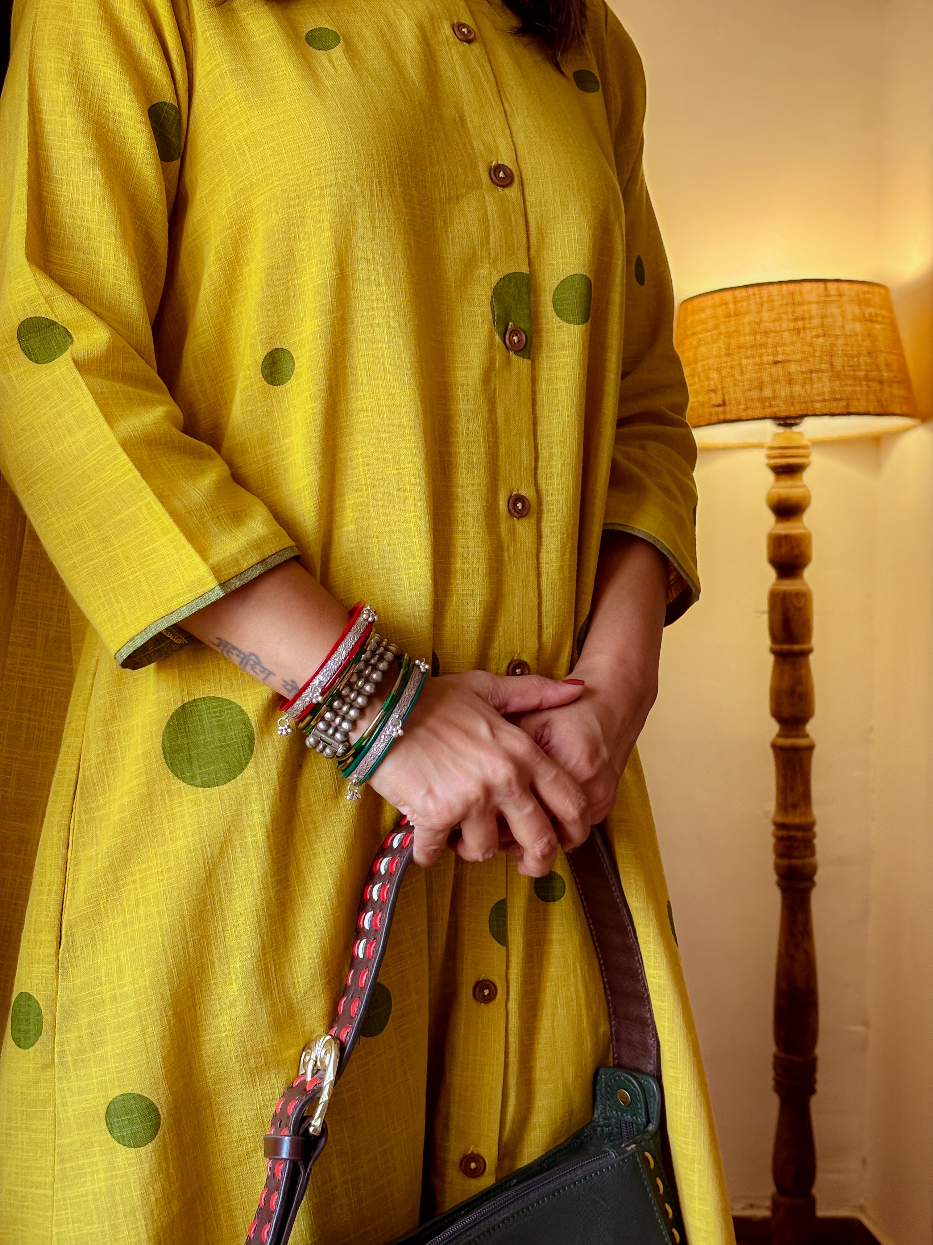 Green Dots Hand Block Print Cord Set