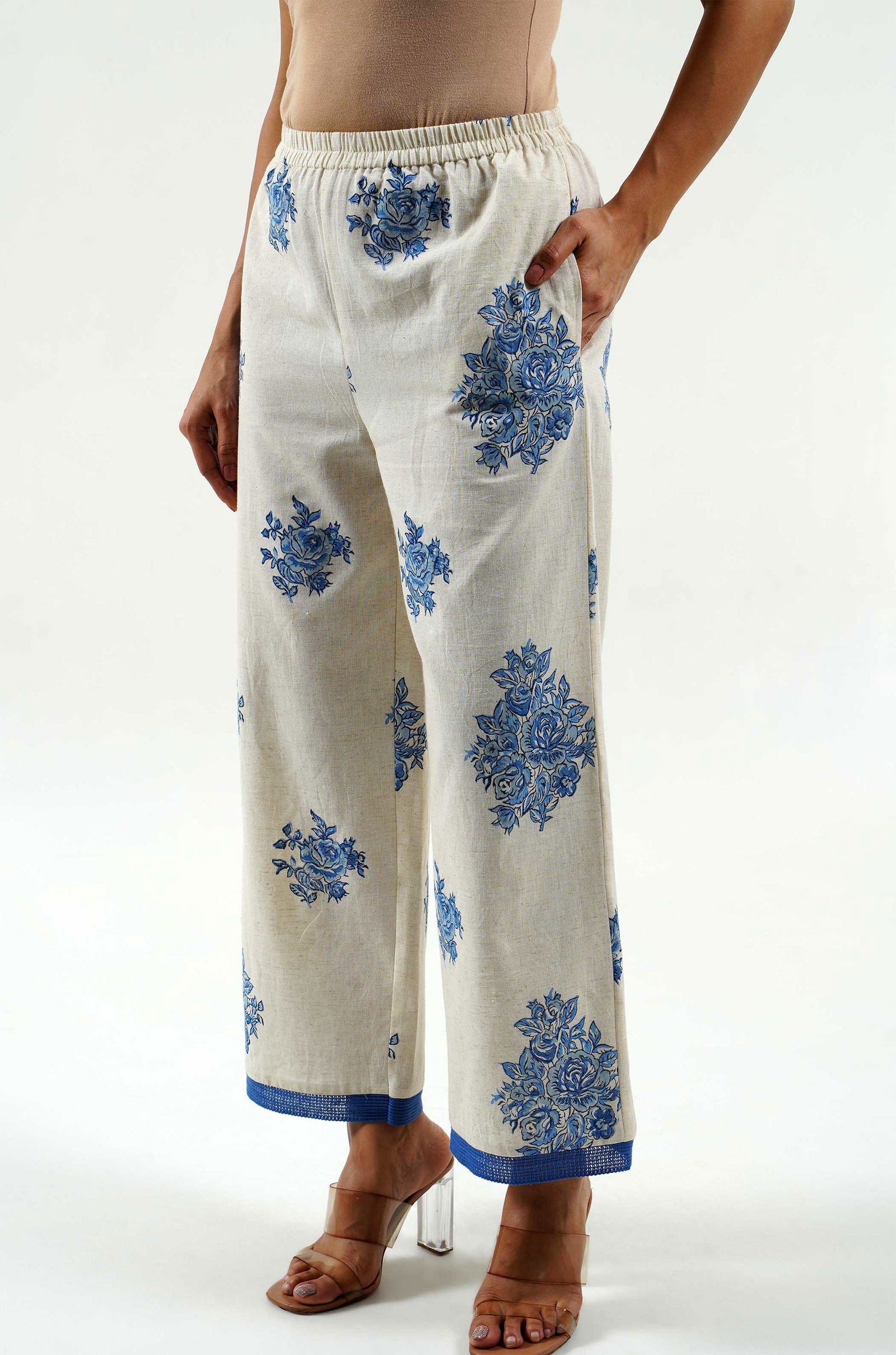 Indigo Rose Hand Block Printed Cord Set - Cyan India